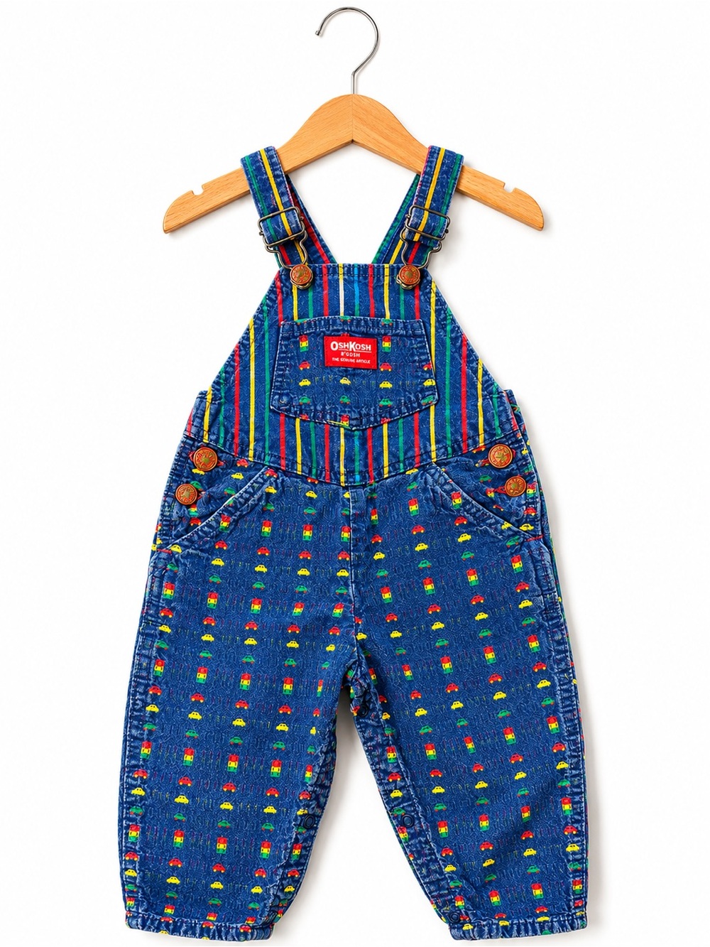 Vintage OshKosh B’gosh Retro Car Print Overalls 24M USA Colorful Baby Toddler